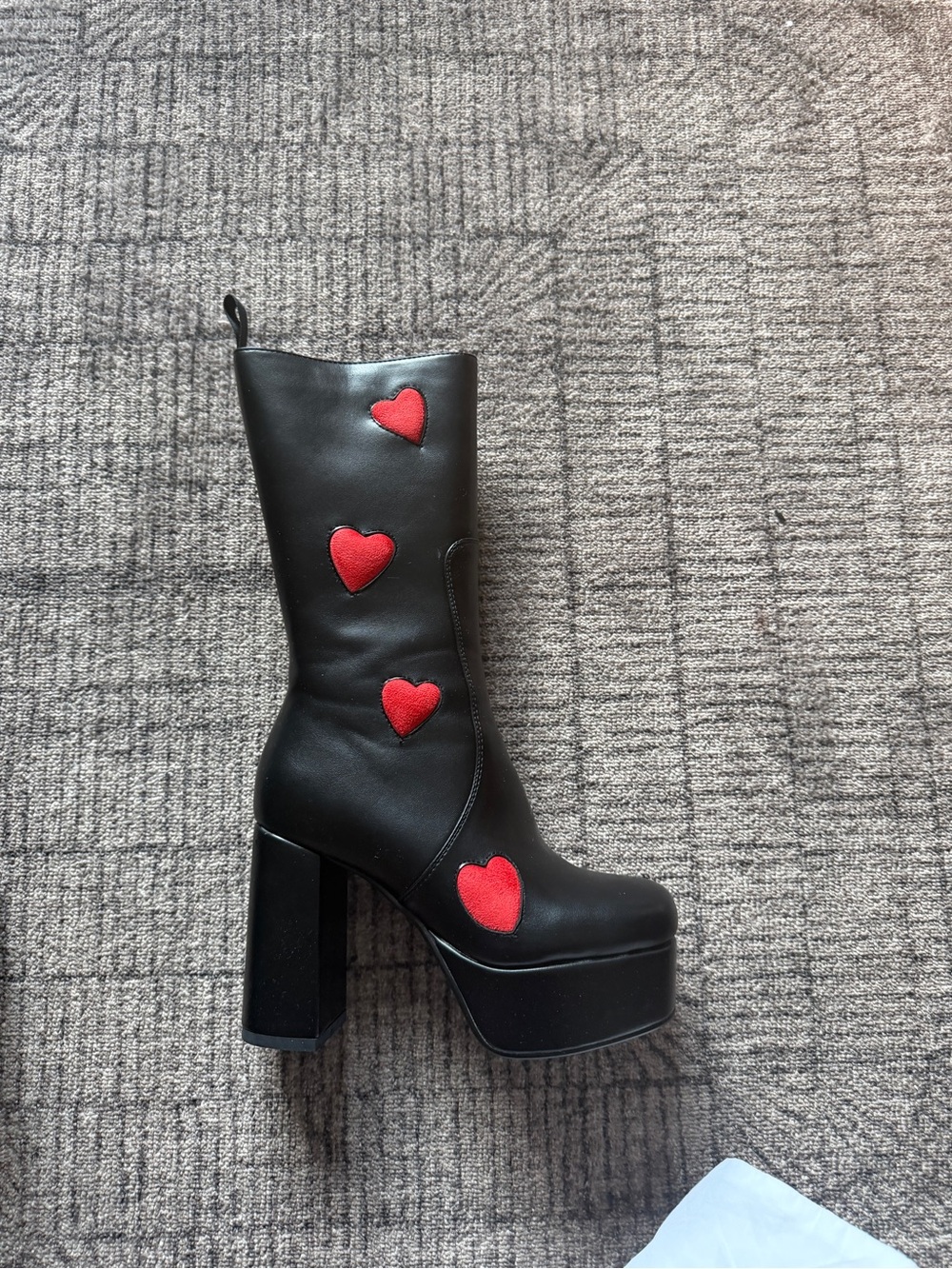 Moda Black Platform Heel Boots with Red Heart Details